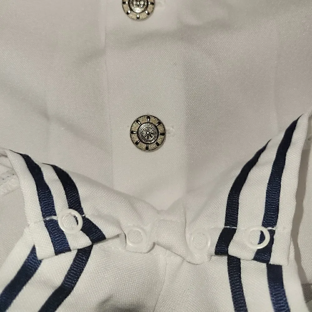 NWOT Lito Children's Wear Boys White Sailor Suit Shortall Romper with Hat 6-12M